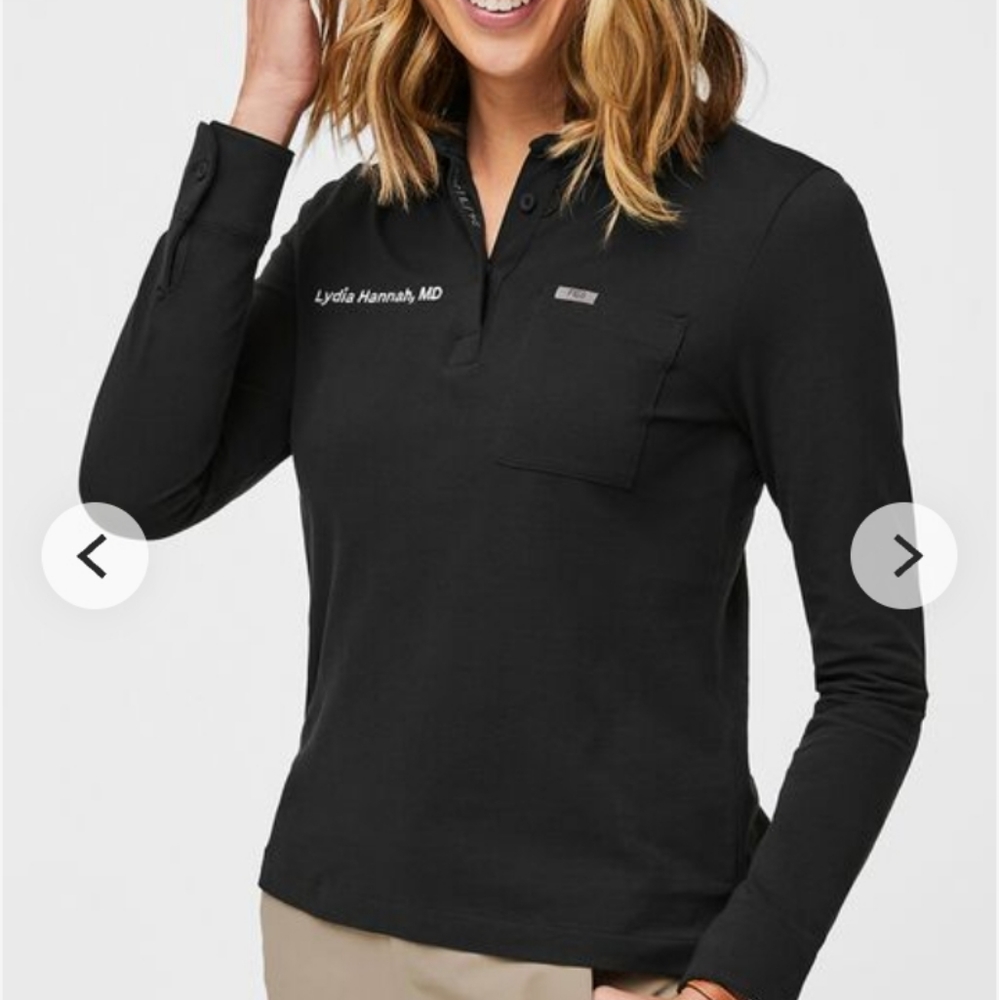 Figs Pro scrubs- Long sleeved pique Polo top (Army Green NOT black)